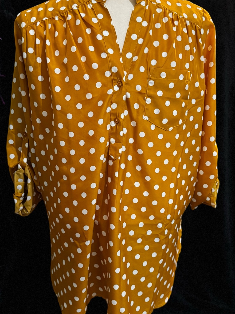 fun 2 fun Mustard Yellow and White Polka Dot Split-Neck Tunic